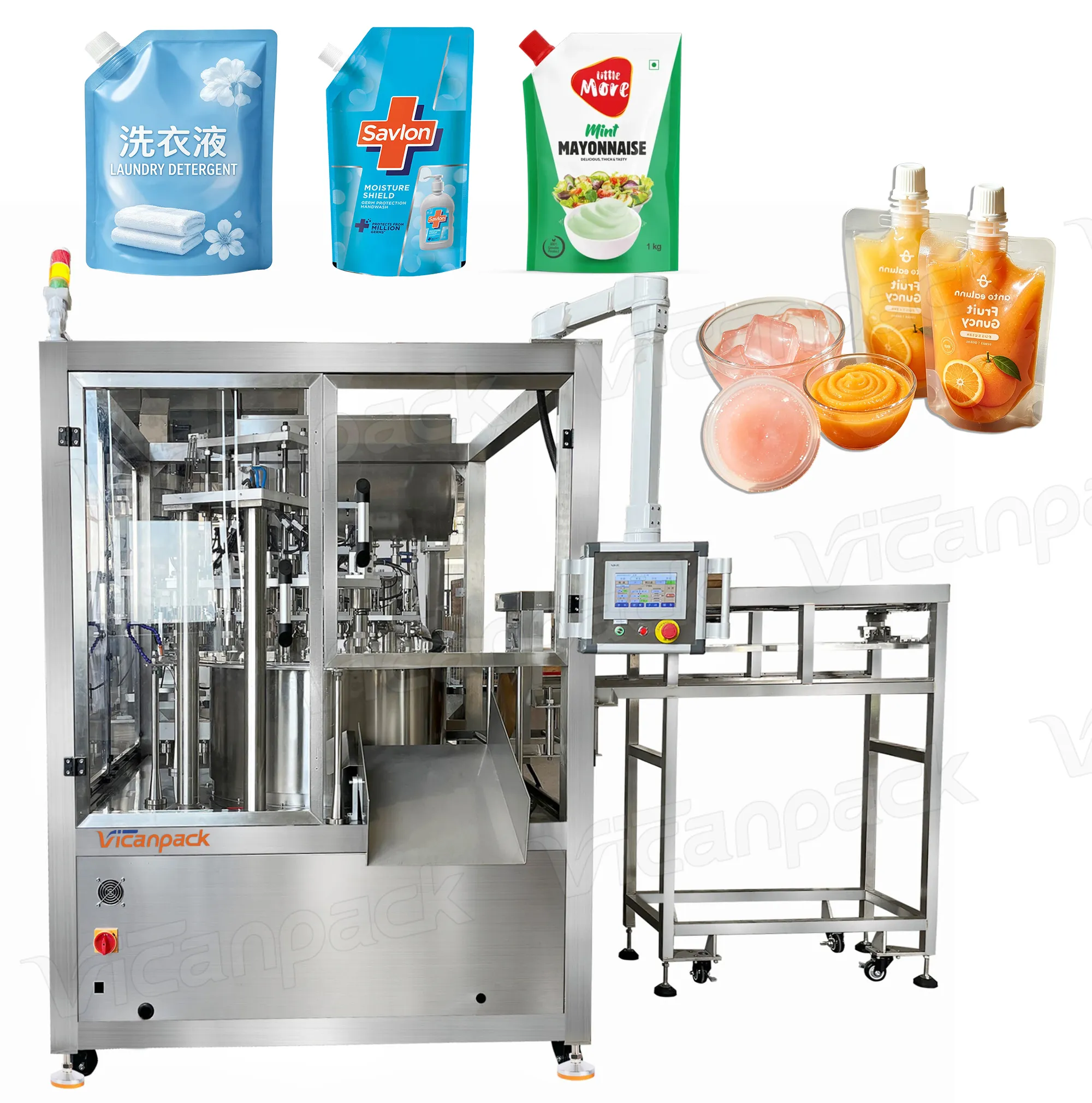 Full-automatic 6-head Stand-up Pouch Filling & Capping Integrated Machine