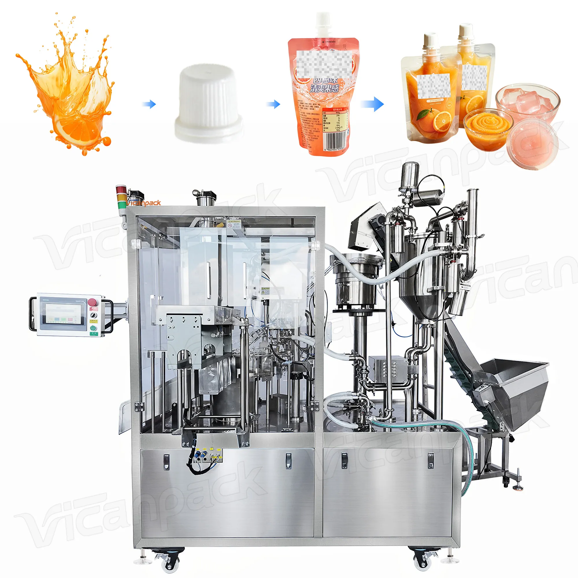 Full-automatic 2-head Stand-up Pouch Filling & Capping Integrated Machine