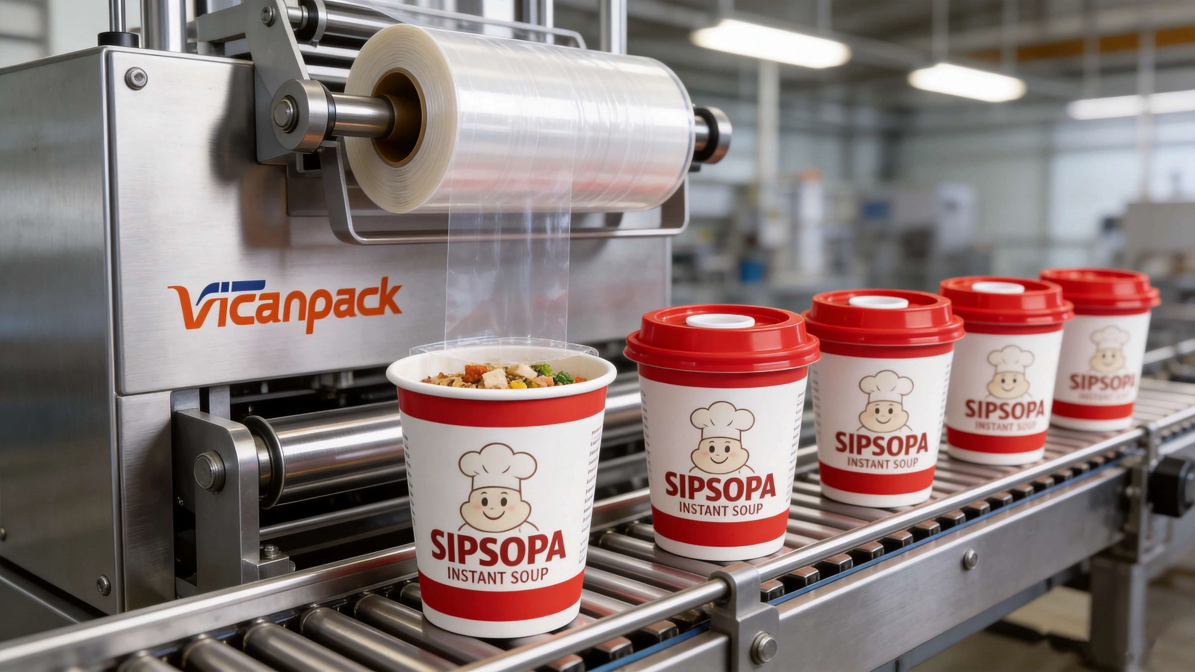 Automatic Cup Sealing & Capping Line for Instant Soup in USA | Vicanpacking